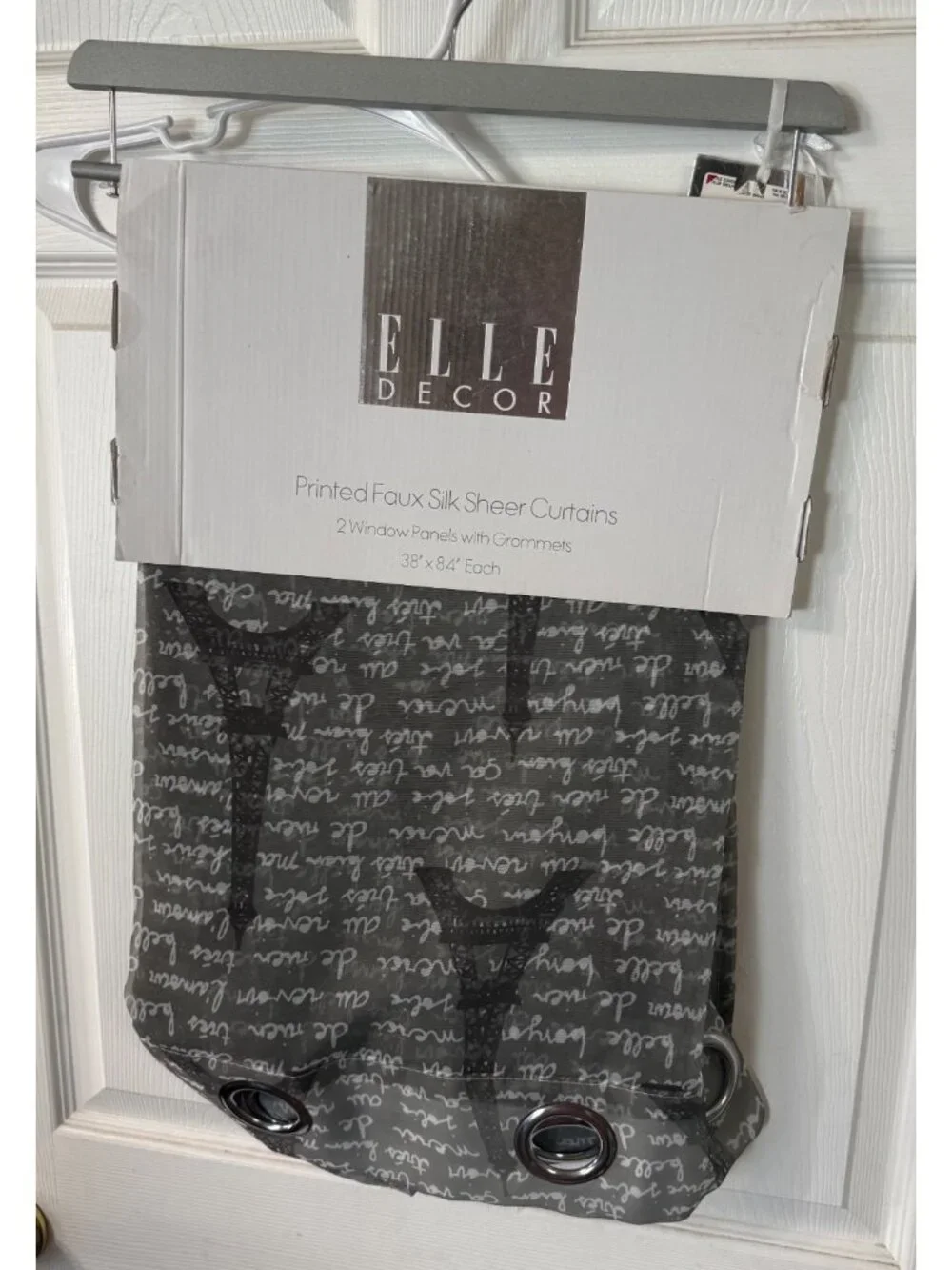 New — ELLE Decor Eiffel Tower Faux Silk Sheer Curtains – 2 Panels – 38” x 84”